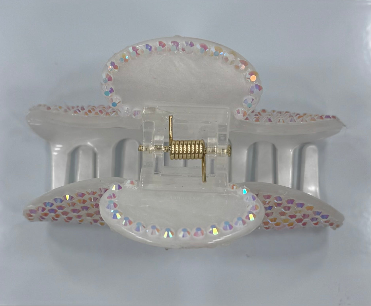 Iridescent White Fully Bedazzled Claw Clip
