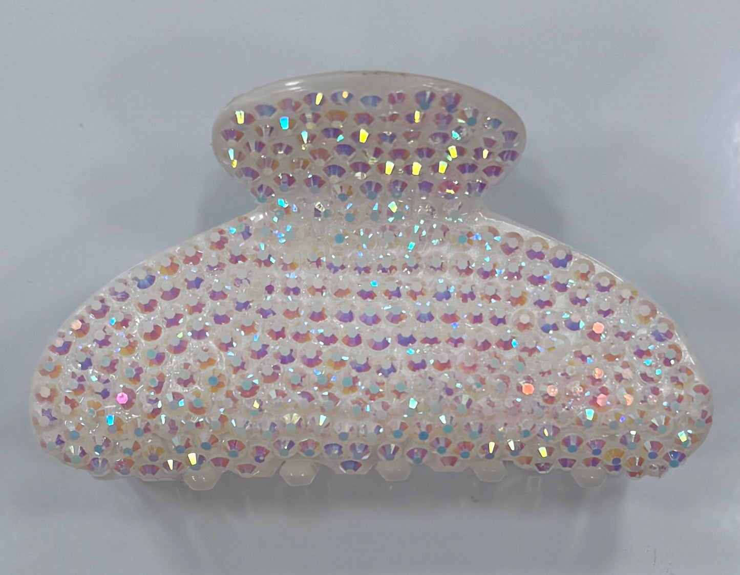 Iridescent White Fully Bedazzled Claw Clip