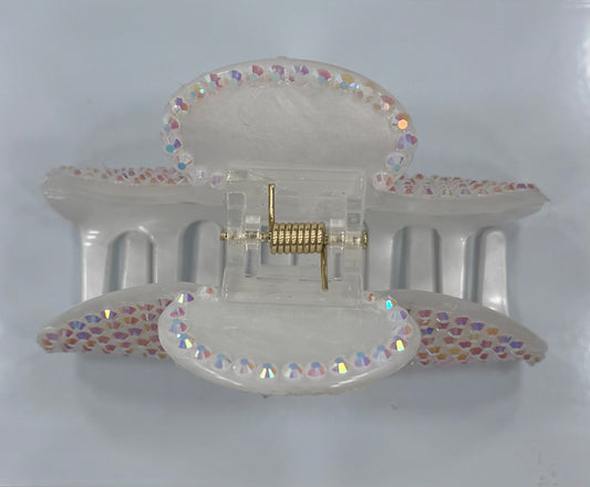 Iridescent White Fully Bedazzled Claw Clip