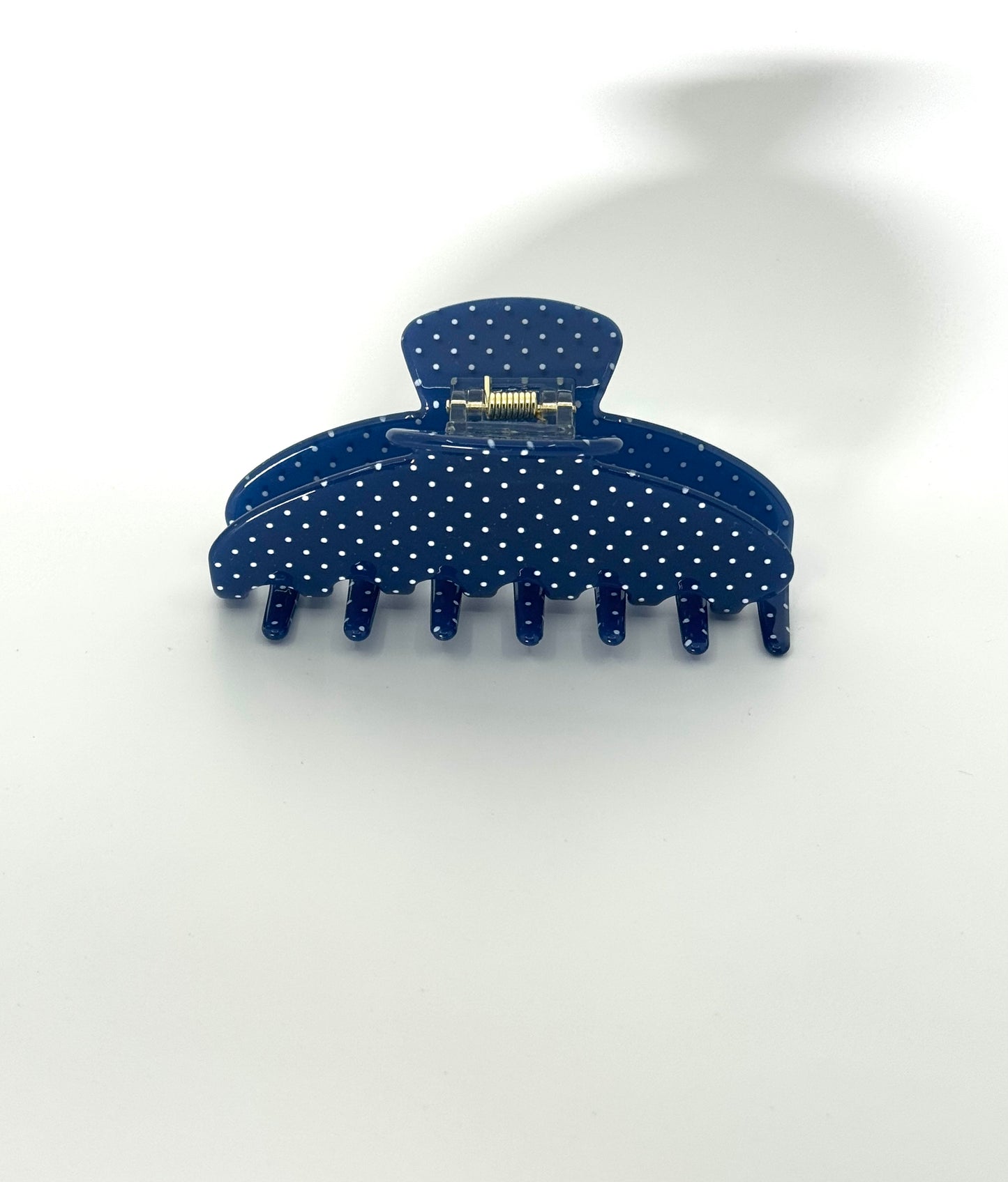 Navy and White Polka Dot Claw Clip
