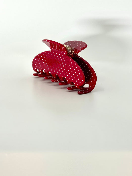 Red and White Polka Dot Claw Clip